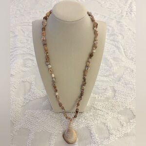 Necklace seashell natural Cream Orange Bohemian beach handmade clamshell boho